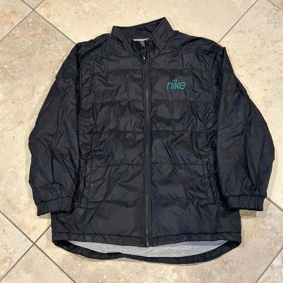 Nike Other - Vintage Nike Puffer Jacket Mens M Black Teal Logo Quilted Full Zip Coat Nylon